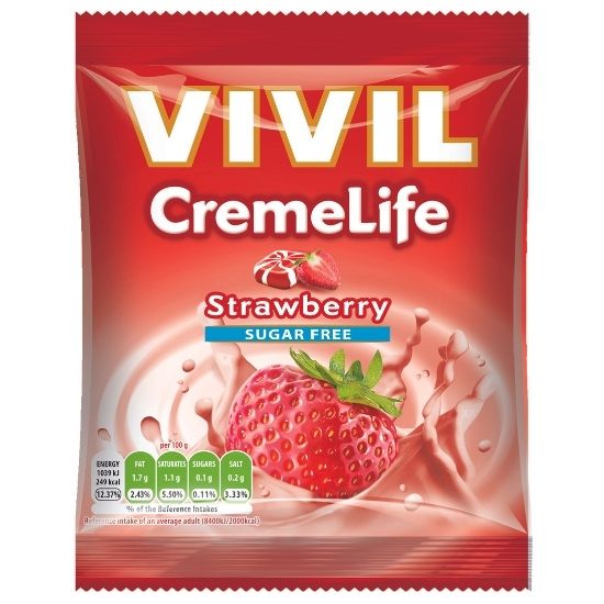 Bomboane cu aroma de capsuni, fara zaharuri, Creme Life Classic, 60 gr, Vivil