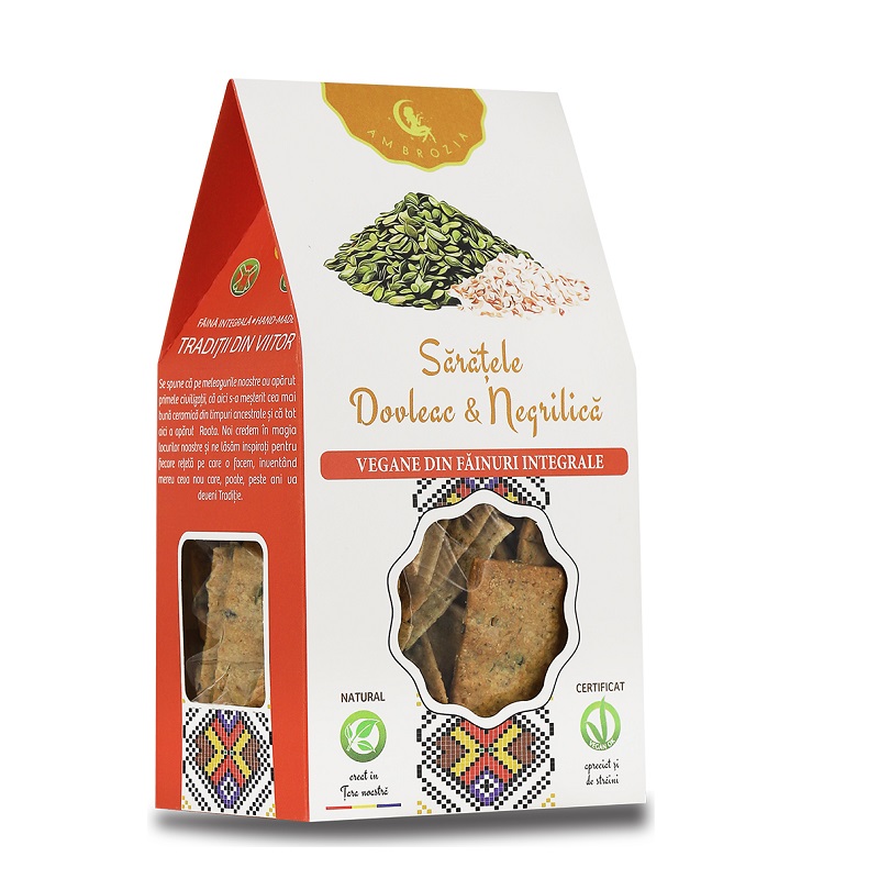 Crackers vegani cu dovleac si negrilica, 125 gr, Hiper Ambrozia