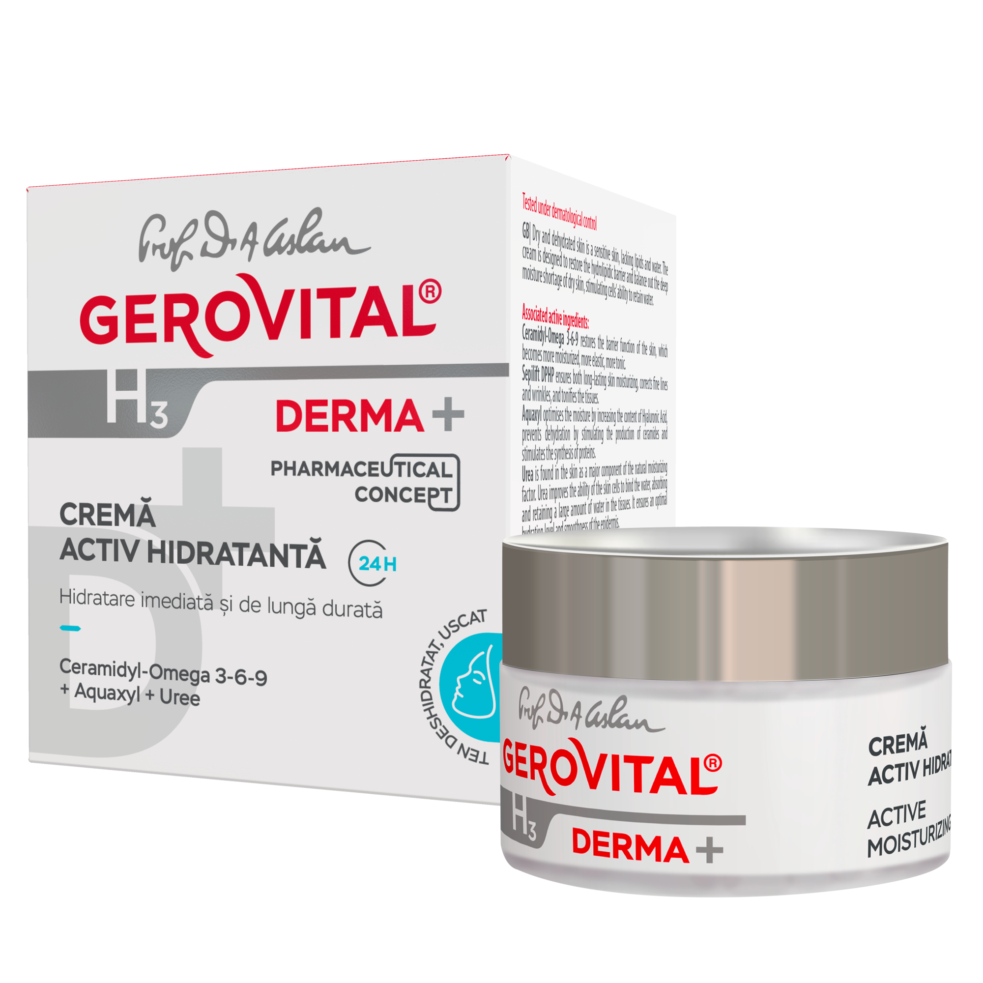 Crema activ hidratanta 24H Gerovital H3 Derma+, 50 ml, Farmec