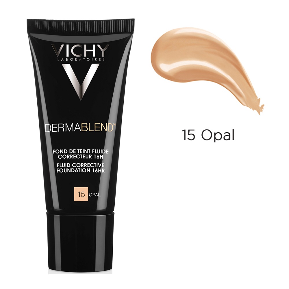 Fond de ten corector fluid rezistenta 16h ten normal sau uscat DermaBlend, 30 ml, Nuanta 15 Opal, Vichy