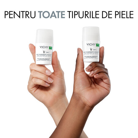Deodorant roll-on pentru piele sensibila, fara parfum 48 H, 50 ml, Vichy 707849
