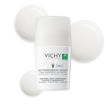 Deodorant roll-on pentru piele sensibila, fara parfum 48 H, 50 ml, Vichy 707847