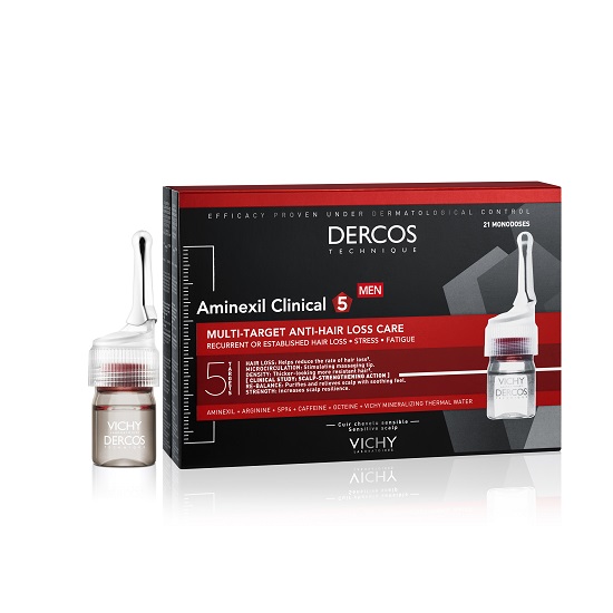 Tratament impotriva caderii parului pentru barbati Dercos Aminexil Clinical 5, 21 fiole x 6 ml, Vichy