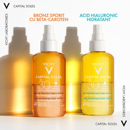Apa de protectie solara SPF30+ pentru fata si corp Capital Soleil, 200 ml, Vichy 792434
