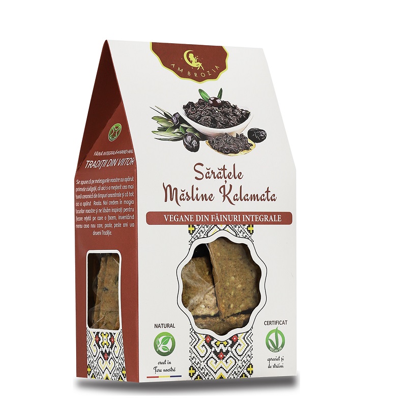 Crackers vegani cu masline kalamata, 107g, Hiper Ambrozia