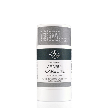 Deodorant Roll On Natural, Cedru si Carbune, 60 g, Trio Verde