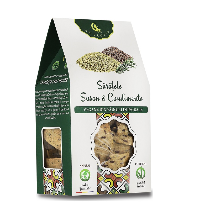 Crackers vegani cu susan si condimente, 107g, Hiper Ambrozia