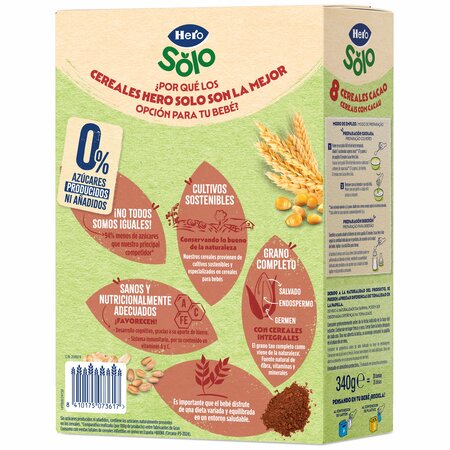 Pudra instant de cereale cu cacao pentru copii, 12 luni+, 340 g, Hero Baby 702050