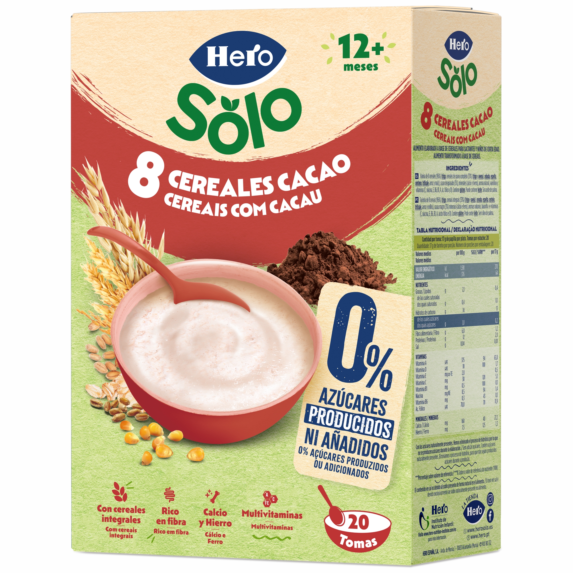 Pudra instant de cereale cu cacao pentru copii, 12 luni+, 340 g, Hero Baby