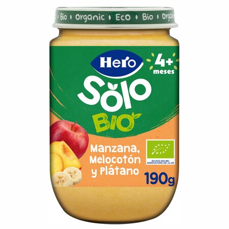 Piure Bio din mar, piersica si banana Solo, +4 luni, 190 g, Hero Baby 714003