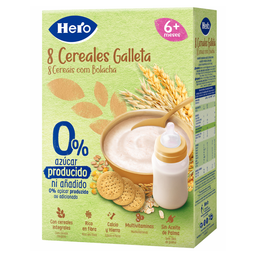 Pudra instant de cereale cu biscuiti pentru sugari si copii, +6 luni, 340 g, Hero Baby