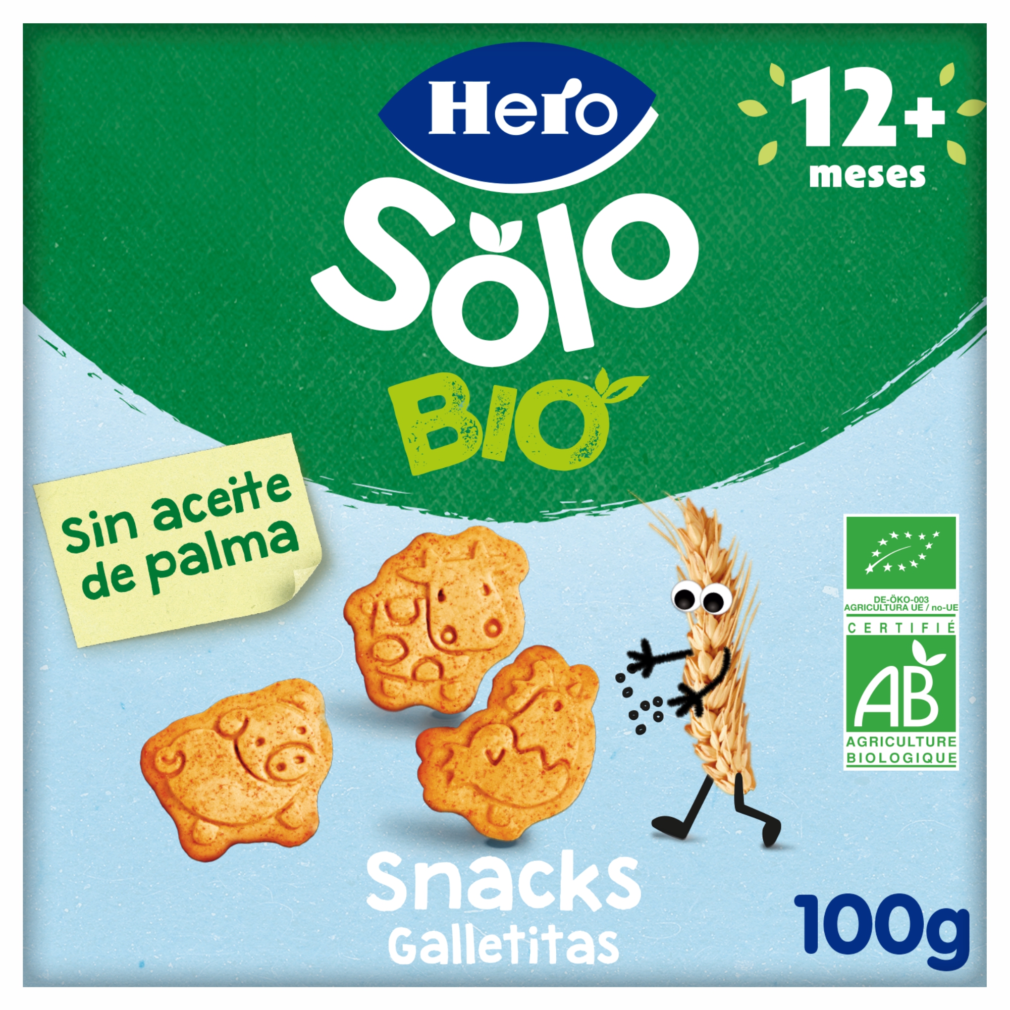 Biscuiti Bio in forma de animale Solo, +12 luni, 100 g, Hero Baby