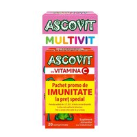 Pachet Multivit cu aroma de zmeura 60 capsule + Vitamina C cu aroma de capsuni 20 capsule, Ascovit