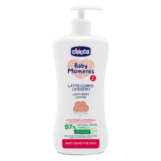 Lotiune dermatologica fluida pentru corp Baby Moments Sensitive, +0 luni, 500 ml, Chicco