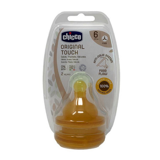 Tetina fiziologica anti-colici din cauciuc Original Touch, +6 luni, 2 bucati, Chicco