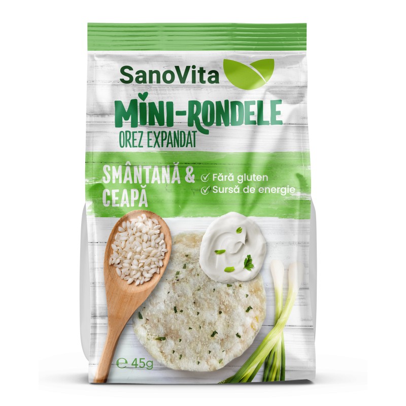 Mini rondele din orez cu smantana si ceapa, 45 g, SanoVita 