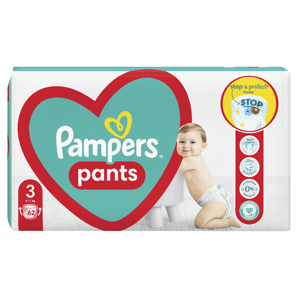 Scutece Pants Stop&Protect, Nr. 3, 6-11kg, 62 buc, Pampers