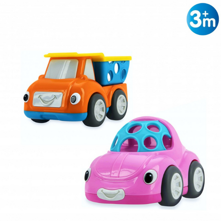Jucarie auto zornaitoare, masinuta roz/basculanta orange, +3 luni, Nuby