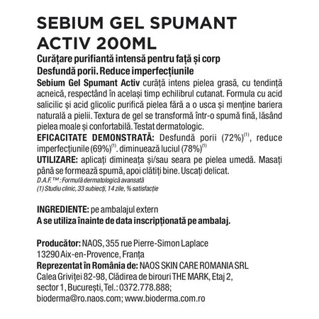 Gel spumant Sebium Activ, 200 ml, Bioderma 760581