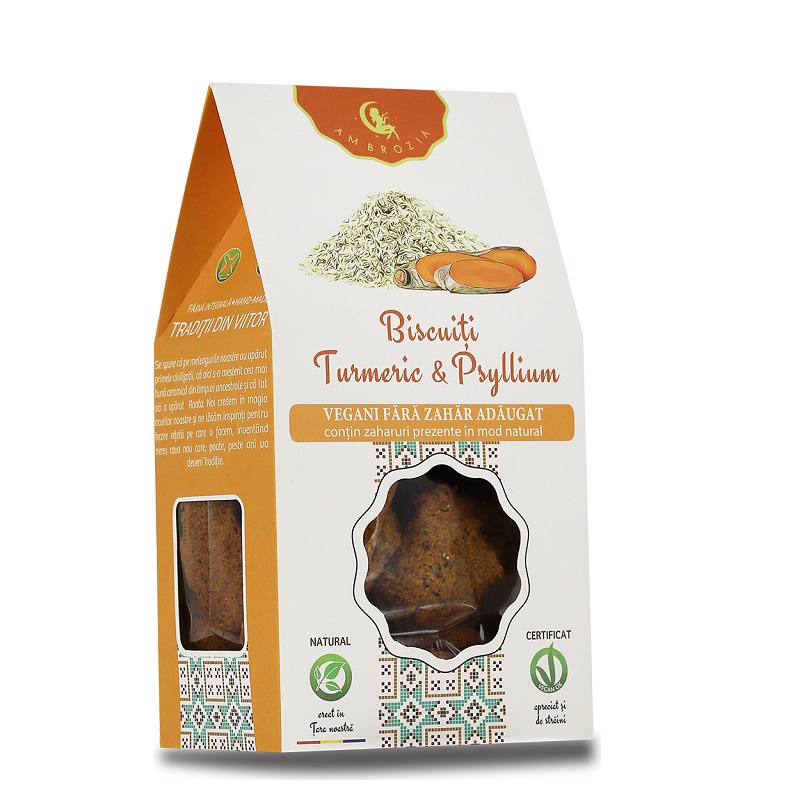 Biscuiti vegani cu turmeric si psyllium, 130g, Hiper Ambrozia