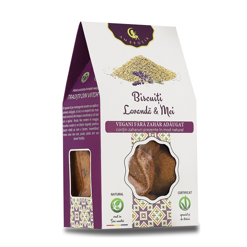 Biscuiti vegani cu lavanda si mei, 130g, Hiper Ambrozia