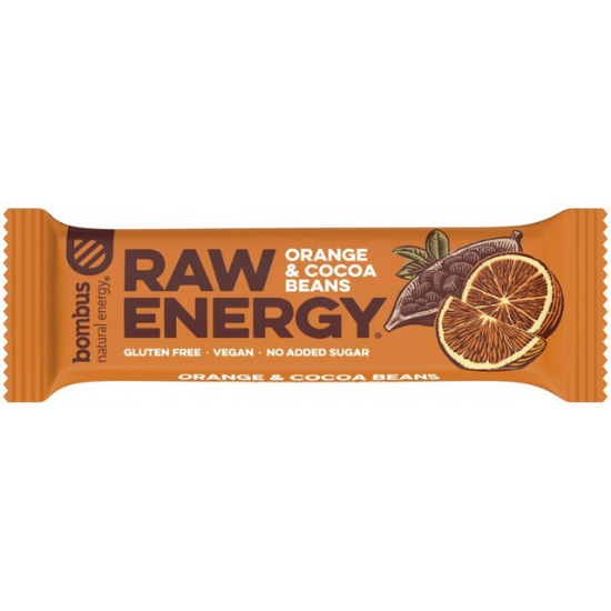 Baton proteic cu portocale si boabe de cacao, 50 g, Raw Energy 