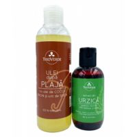 Pachet Ulei dupa plaja cu cocos, ricin si unt de shea si Sampon de urzica, 100 ml, Trio Verde 