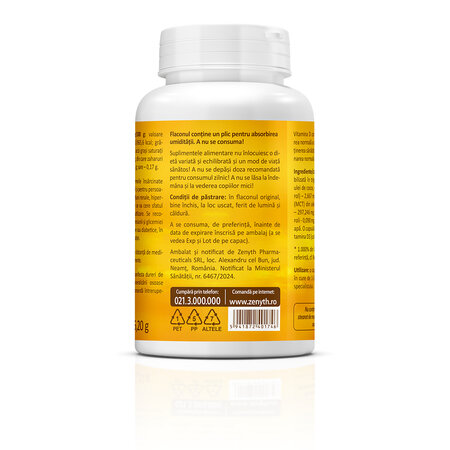 Super Vitamin D3 cu ulei de cocos, 2000UI, 120 capsule, Zenyth 771836
