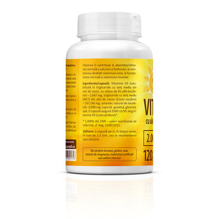 Super Vitamin D3 cu ulei de cocos, 2000UI, 120 capsule, Zenyth 771838