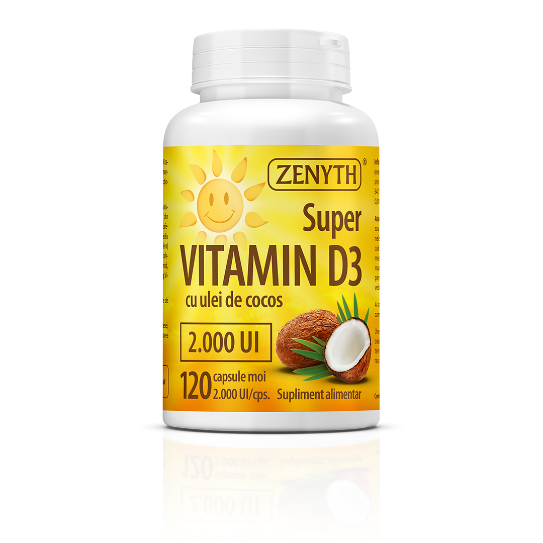 Super Vitamin D3 cu ulei de cocos, 2000UI, 120 capsule, Zenyth