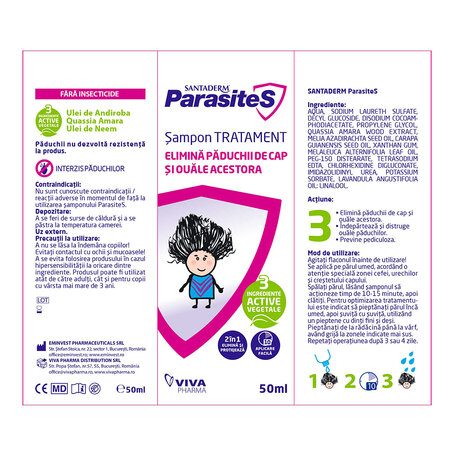 Sampon tratament pentru paduchi si lindini, 3 ani+, 50ml, Parasites 704652