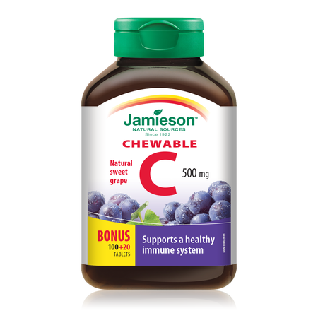 Vitamina C masticabila 500mg aroma struguri, 120 capsule, Jamieson