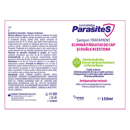 Sampon tratament impotriva paduchilor si lindinilor, 3 ani+, 150 ml, Parasites 704632