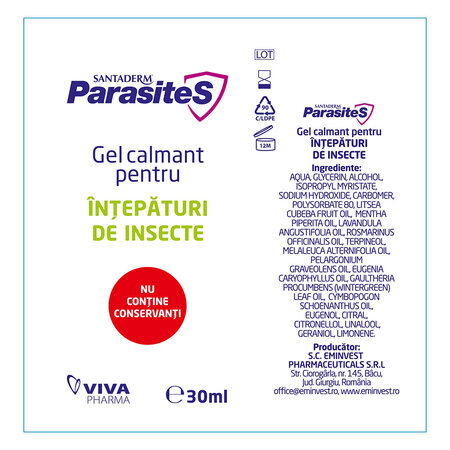 Gel calmant pentru intepaturi de insecte, 3 ani+, 30 ml, Parasites 704608