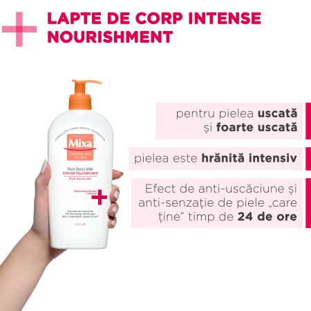 Lapte de corp intens nutritiv pentru piele uscata Intense Nourishment, 400 ml, Mixa 596450