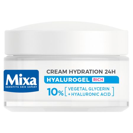 Crema intens hidratanta cu acid hialuronic pentru piele uscata si foarte uascata Hyalurogel Rich, 50 ml, Mixa
