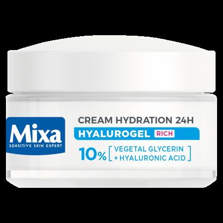 Crema intens hidratanta cu acid hialuronic pentru piele uscata si foarte uascata Hyalurogel Rich, 50 ml, Mixa 757657