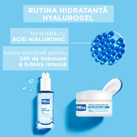 Crema intens hidratanta cu acid hialuronic pentru piele uscata si foarte uascata Hyalurogel Rich, 50 ml, Mixa 757660