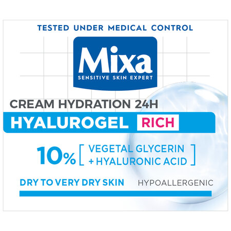 Crema intens hidratanta cu acid hialuronic pentru piele uscata si foarte uascata Hyalurogel Rich, 50 ml, Mixa 757661