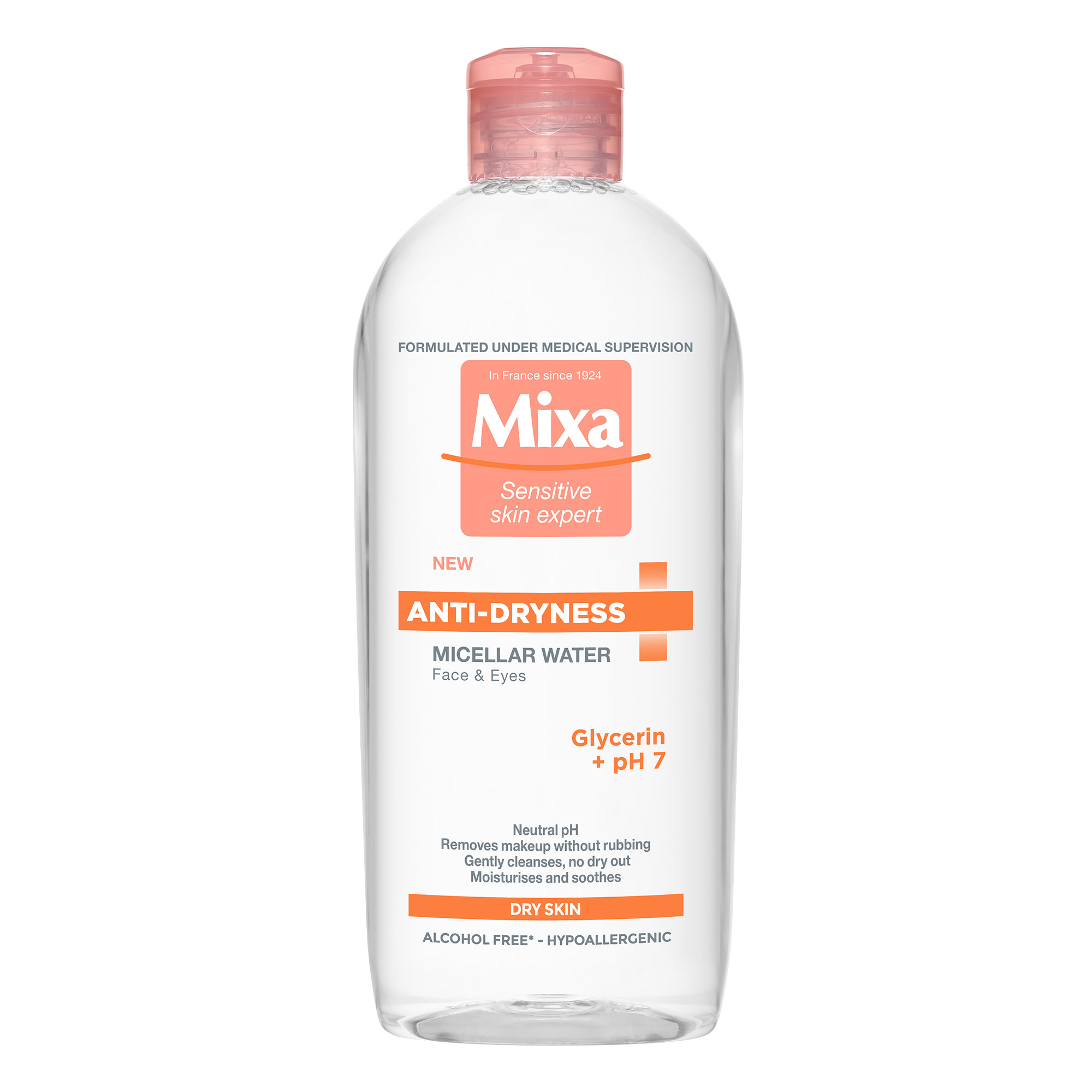 Apa micelara pentru ten sensibil si uscat Anty-Dryness, 400 ml, Mixa