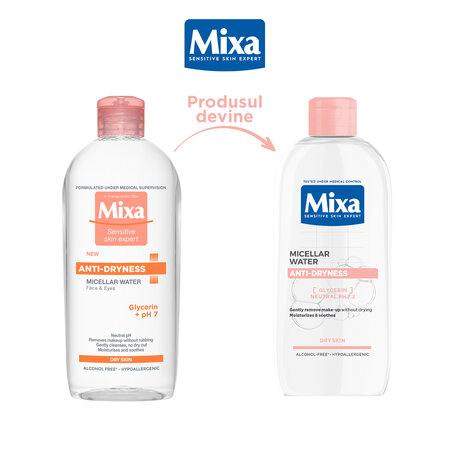 Apa micelara pentru ten sensibil si uscat Anty-Dryness, 400 ml, Mixa 757741