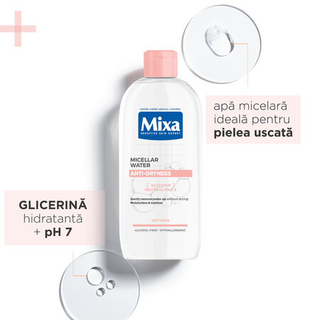 Apa micelara pentru ten sensibil si uscat Anty-Dryness, 400 ml, Mixa 757743