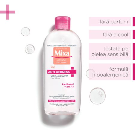 Apa micelara pentru pielea reactiva predispusa la iritatii si roseata, 400 ml, Mixa 596431