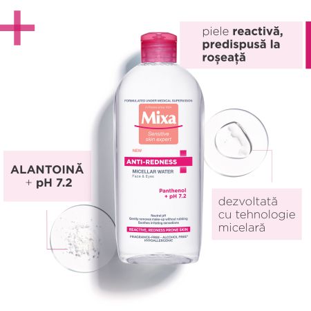 Apa micelara pentru pielea reactiva predispusa la iritatii si roseata, 400 ml, Mixa 596430