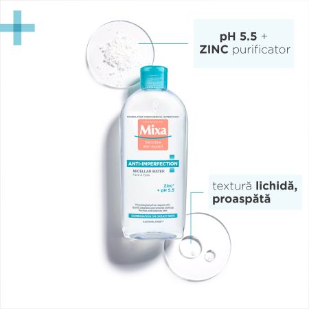 Apa micelara pentru tenul mixt cu tendinta de ingrasare Anti-Imperfection, 400 ml, Mixa 596424