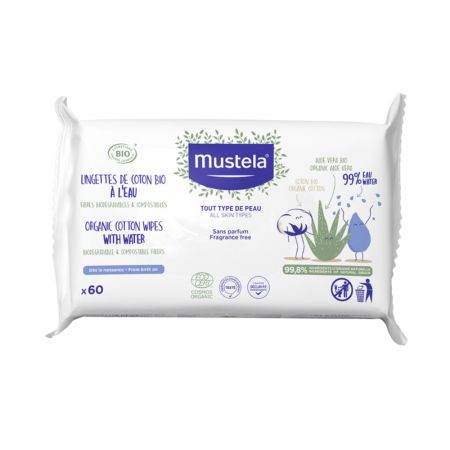 Servetele de bumbac organic cu apa, 60 bucati, Mustela