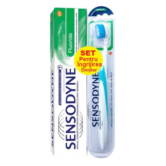 Pachet Pasta de dinti Fluoride, 100 ml + Periuta de dinti Expert, Medium, Sensodyne