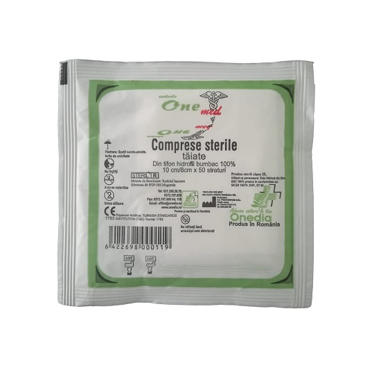 Comprese sterile taiate, 10x8 cm, 50 straturi, One Med