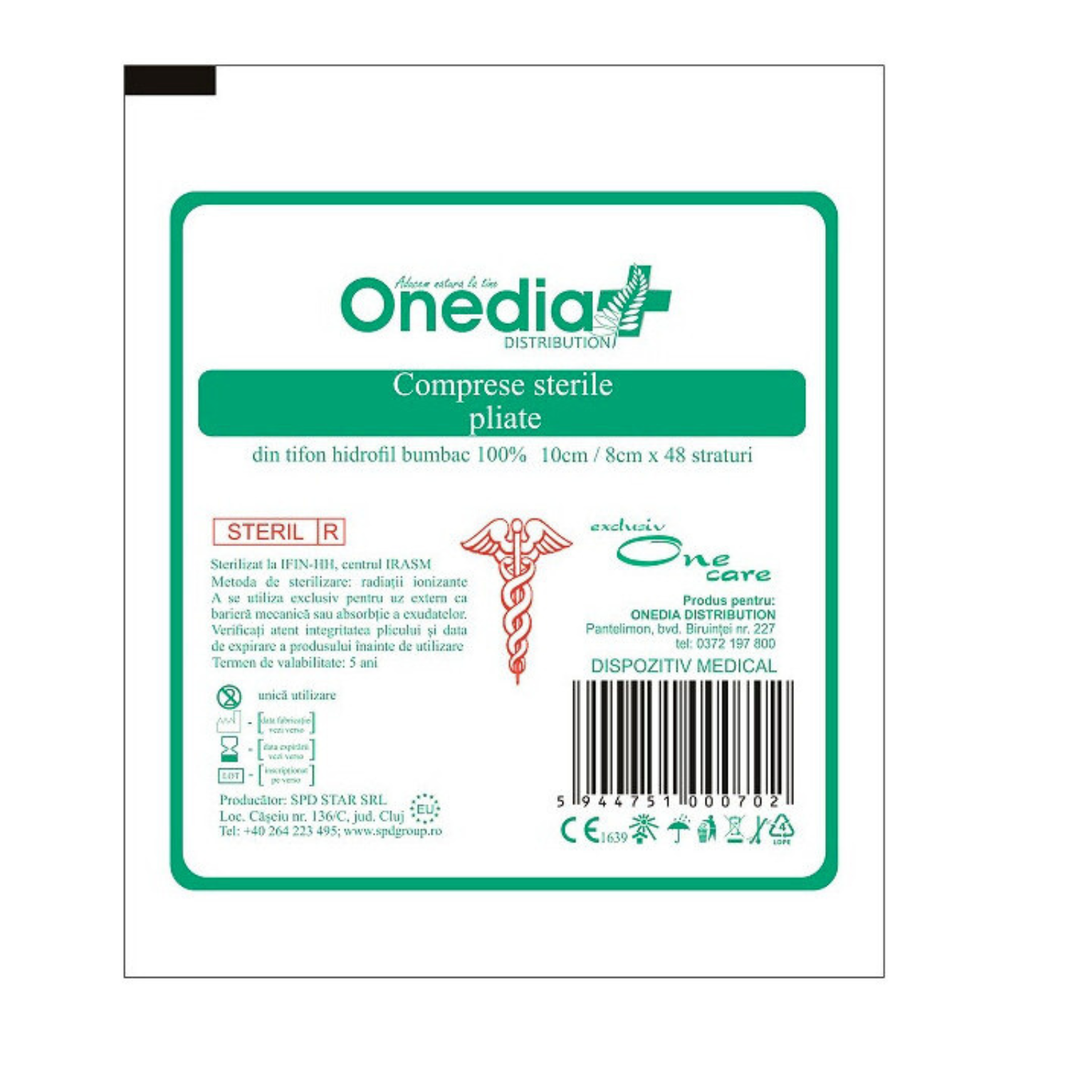 Comprese sterile pliate, 10x8 cm, 48 straturi, One Med