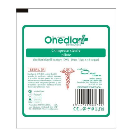 Comprese sterile pliate, 10x8 cm, 48 straturi, One Med